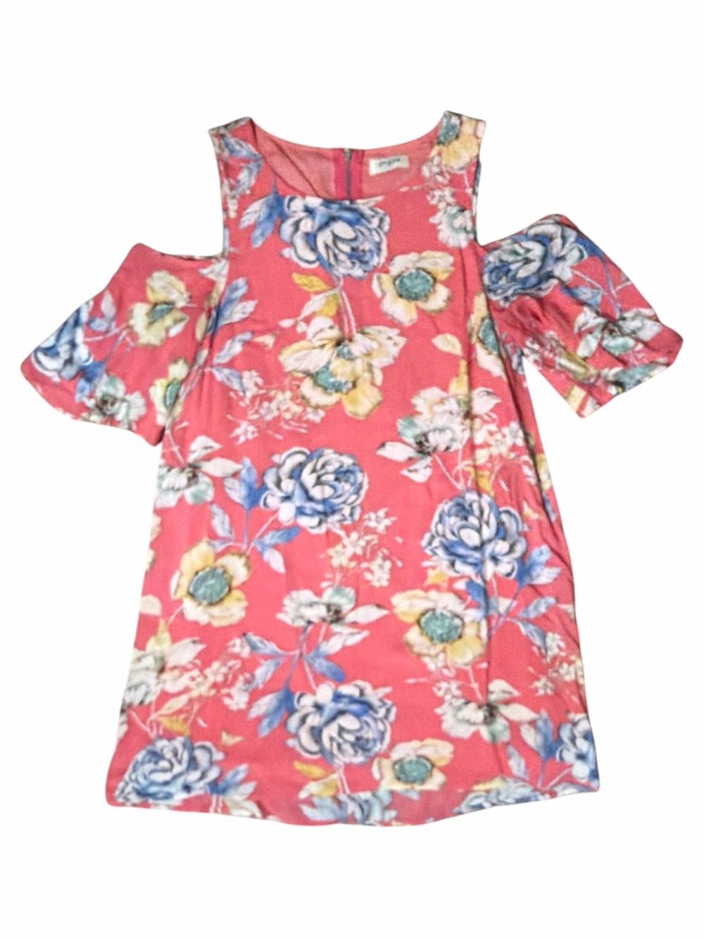 UMGEE Coral Pink Floral Cold-Shoulder Double Lined Dress